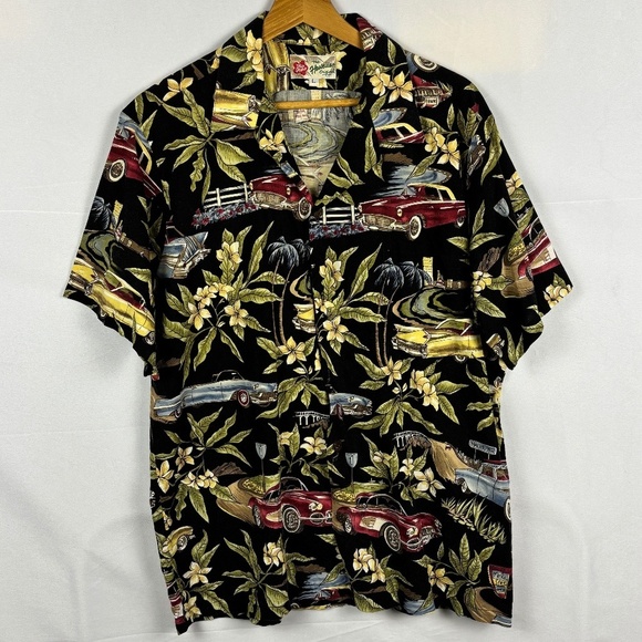 VTG Hilo Hattie Hawaiian Shirt Men ButtonUp Sz L Short Sleeve Aloha Tropical USA - Picture 1 of 7